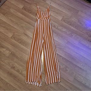 FOREVER 21 Orange Striped Jumpsuit